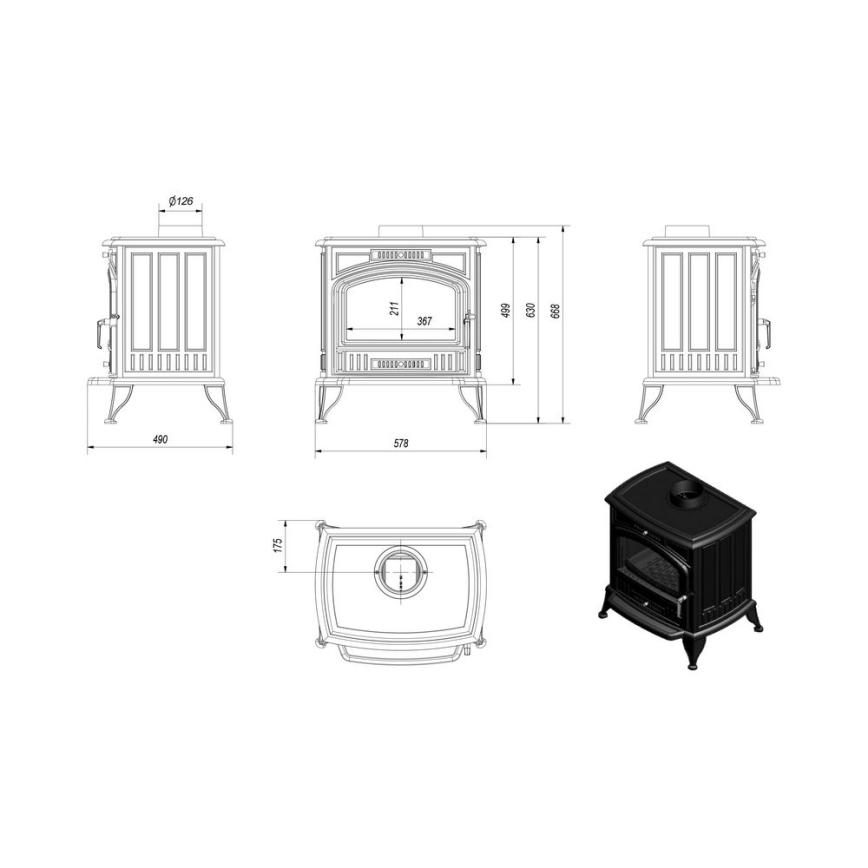 Kratki  - Ketaus židinys 8kW 150mm