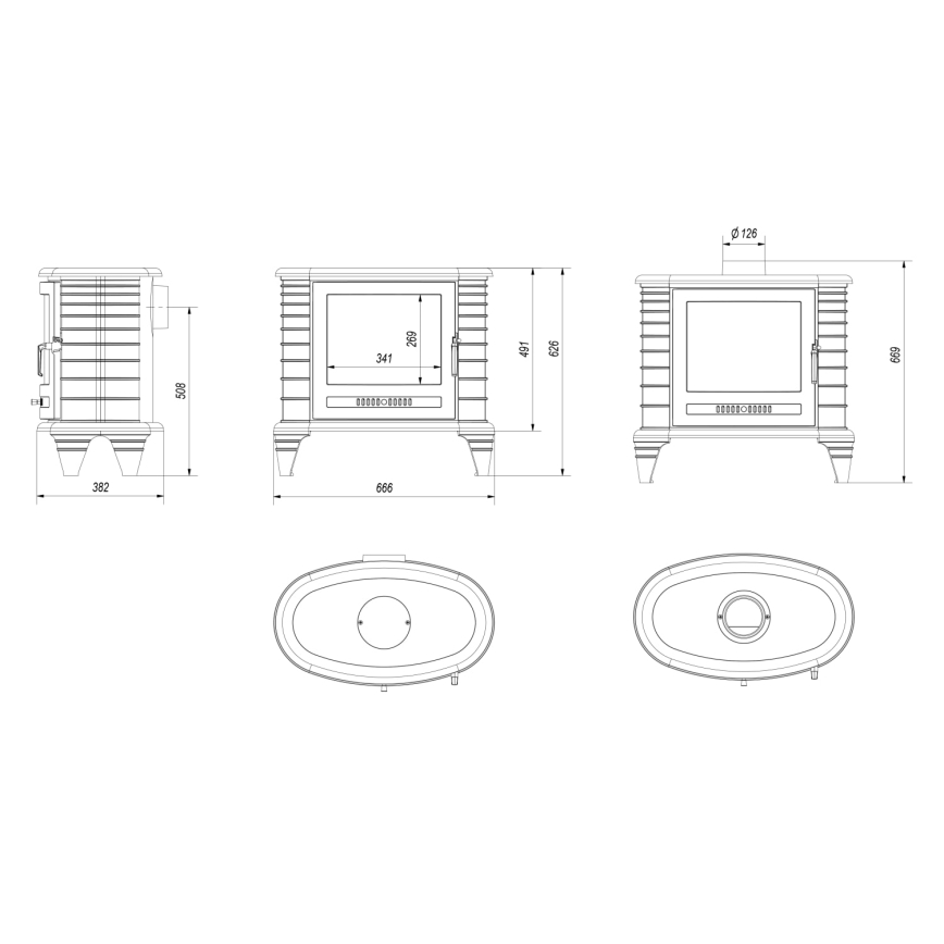 Kratki - Ketaus židinys 9kW 130 mm