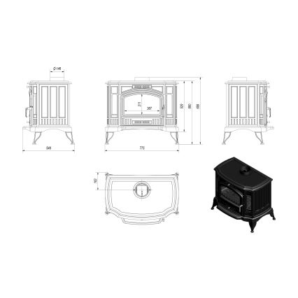 Kratki - Ketaus židinio krosnelė 10 kW 150 mm