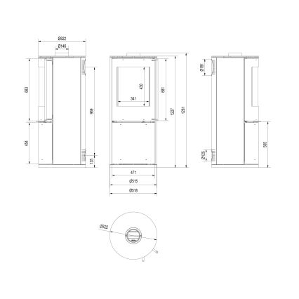 Kratki - Plieninis židinys 9kW 150mm