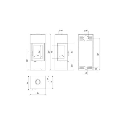 Kratki - Plieninis židinys 8kW 150mm