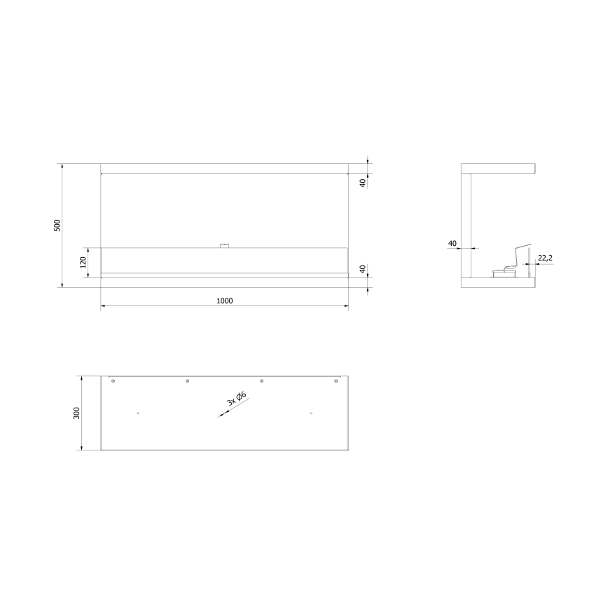 Kratki - Įmontuojamas BIO židinys 50x100 cm 7kW juodas