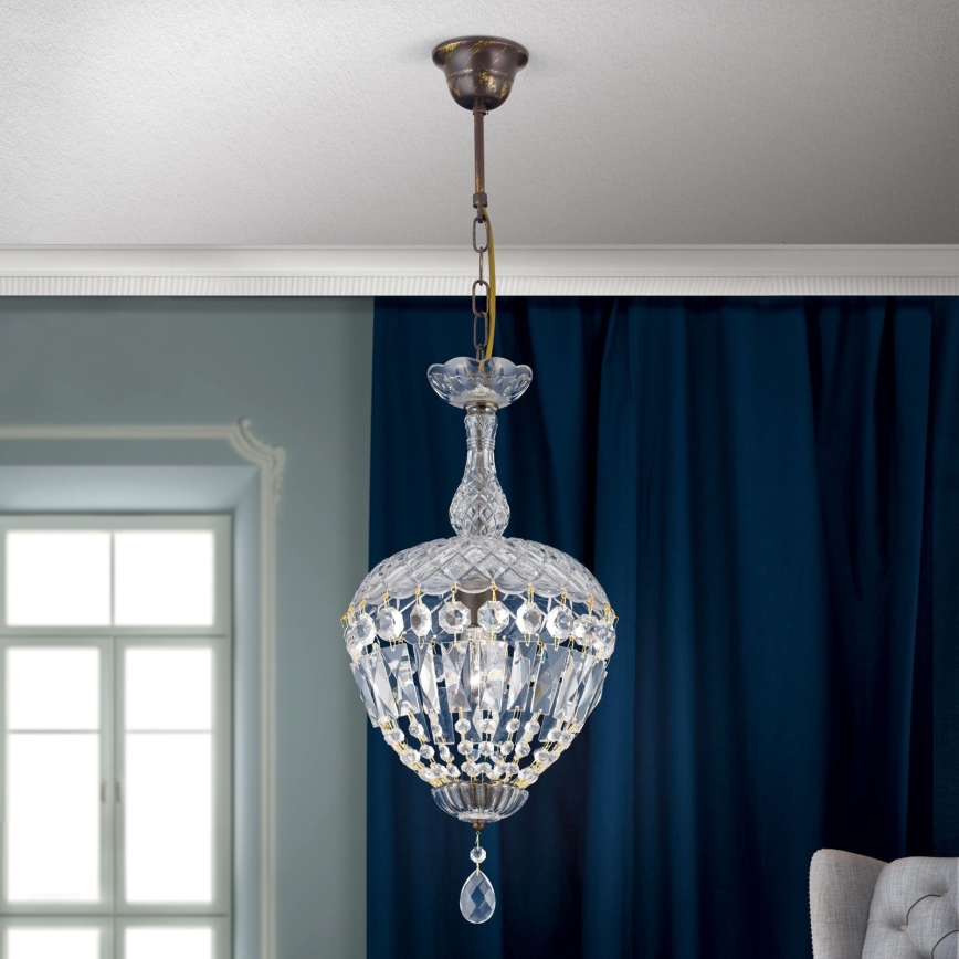 Krištolinis sietynas ant grandinės ARILA 1xE27/60W/230V diametras 25 cm ruda/patina
