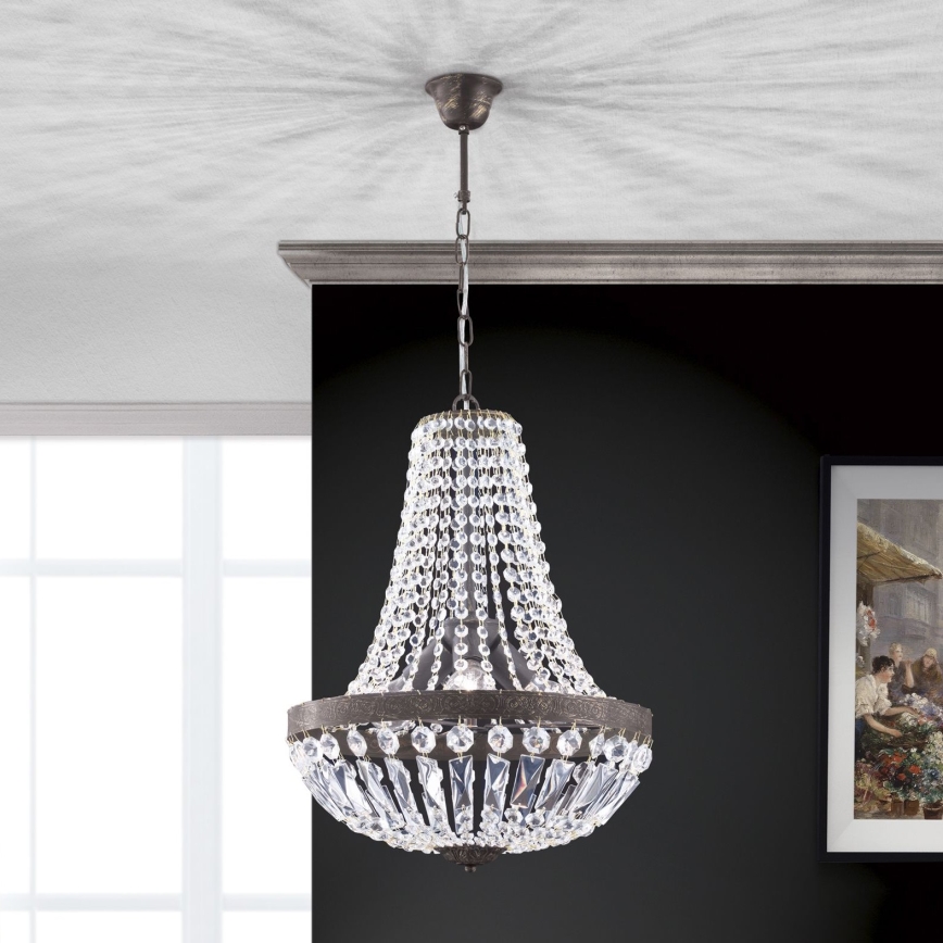 Krištolinis sietynas ant grandinės ARILA 3xE27/60W/230V diametras 40 cm ruda/patina