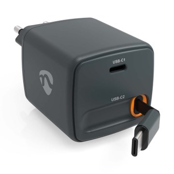 Kroviklis su ištraukiamu kabeliu, Power Delivery 65 W, 2x USB-C, juodas