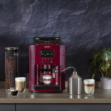 Krups - Automatinis kavos aparatas su pieno indu ESSENTIAL 1450W/230V raudona