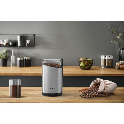 Krups - Elektrinis kavos pupelių malūnėlis 85g FAST-TOUCH 200W/230V matinis chromas