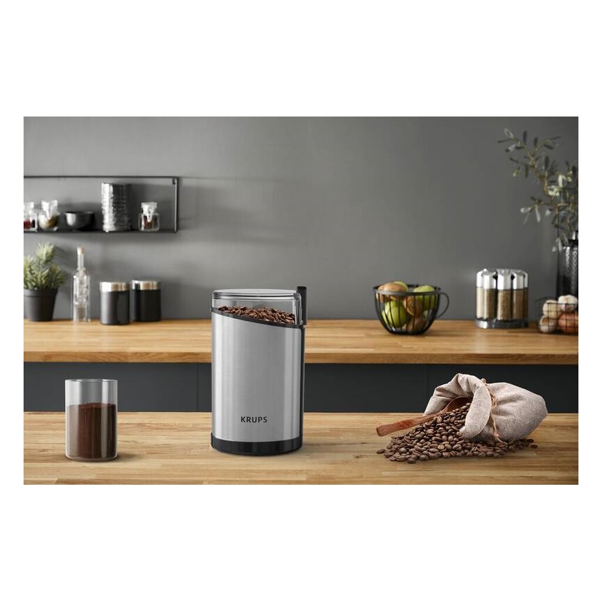 Krups - Elektrinis kavos pupelių malūnėlis 85g FAST-TOUCH 200W/230V matinis chromas