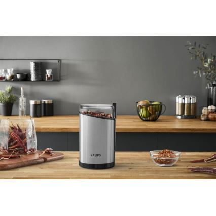 Krups - Elektrinis kavos pupelių malūnėlis 85g FAST-TOUCH 200W/230V matinis chromas