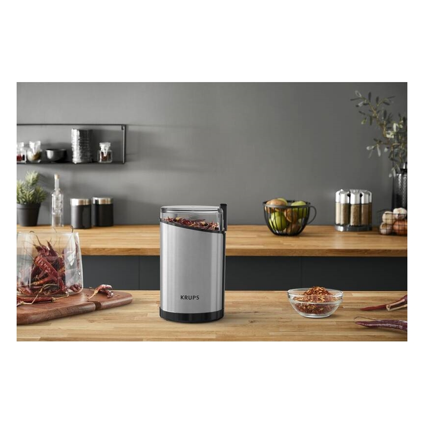 Krups - Elektrinis kavos pupelių malūnėlis 85g FAST-TOUCH 200W/230V matinis chromas