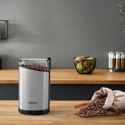 Krups - Elektrinis kavos pupelių malūnėlis 85g FAST-TOUCH 200W/230V matinis chromas