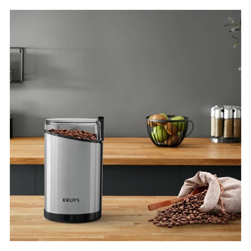 Krups - Elektrinis kavos pupelių malūnėlis 85g FAST-TOUCH 200W/230V matinis chromas