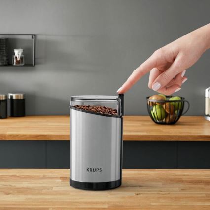 Krups - Elektrinis kavos pupelių malūnėlis 85g FAST-TOUCH 200W/230V matinis chromas
