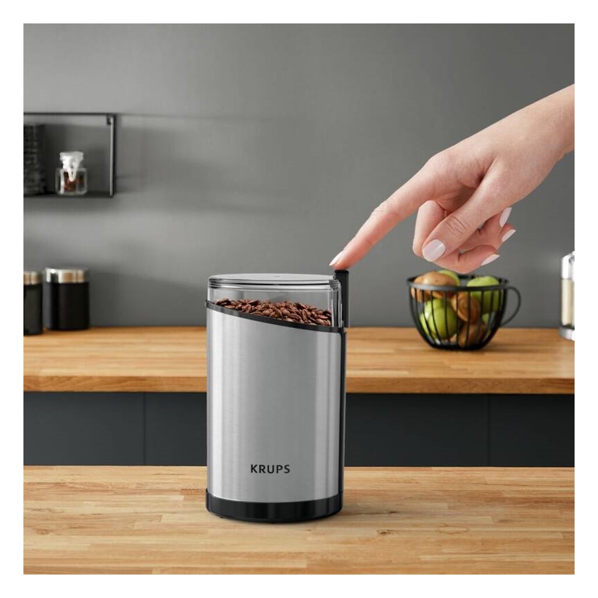 Krups - Elektrinis kavos pupelių malūnėlis 85g FAST-TOUCH 200W/230V matinis chromas