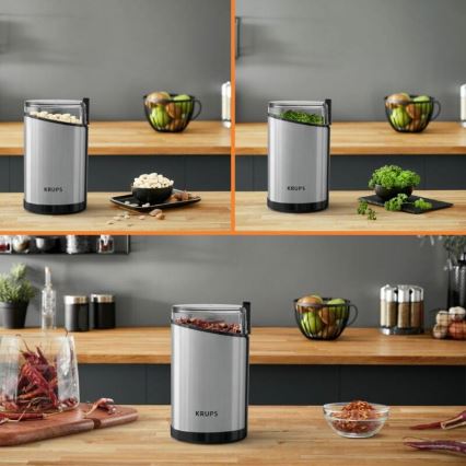 Krups - Elektrinis kavos pupelių malūnėlis 85g FAST-TOUCH 200W/230V matinis chromas