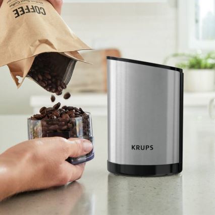 Krups - Elektrinis kavos pupelių malūnėlis 85g FAST-TOUCH 200W/230V matinis chromas