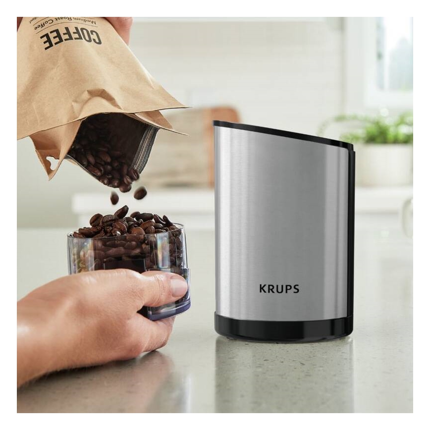 Krups - Elektrinis kavos pupelių malūnėlis 85g FAST-TOUCH 200W/230V matinis chromas