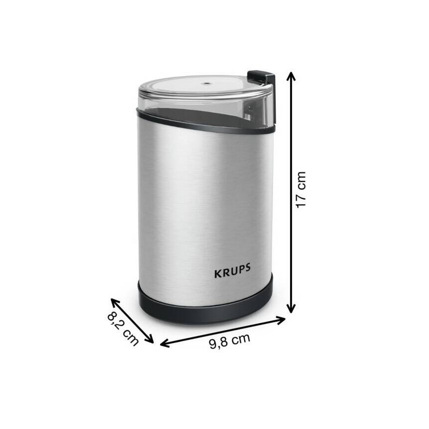 Krups - Elektrinis kavos pupelių malūnėlis 85g FAST-TOUCH 200W/230V matinis chromas