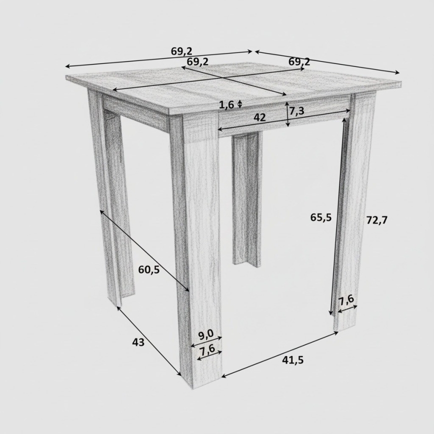 Kvadratinis valgomojo stalas LEVI ąžuolas