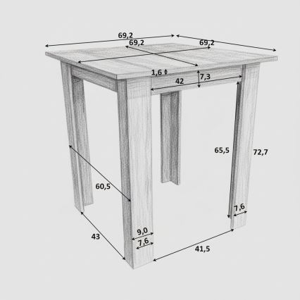 Kvadratinis valgomojo stalas LEVI ąžuolo Sonoma spalvos