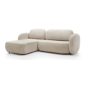 L formos kairinė kampinė išskleidžiama sofa-lova OLBIA su talpia daiktadėže, smėlinė
