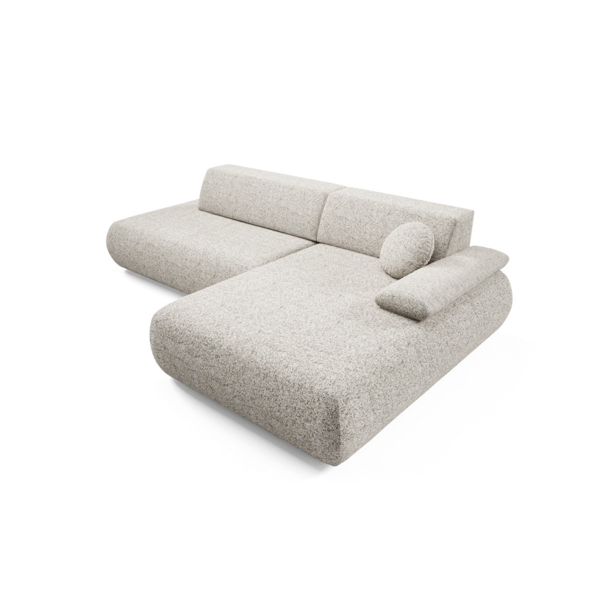 L formos kampinė išskleidžiama sofa-lova su daiktų laikymo vieta PRATO, dešininė, smėlio spalvos