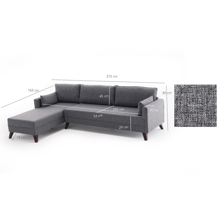 L formos kampinė sofa KORFU, pilka, kairinė