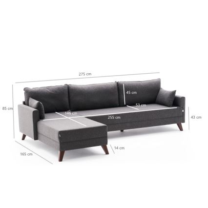 L formos kampinė sofa RIGA, antracito, kairinė