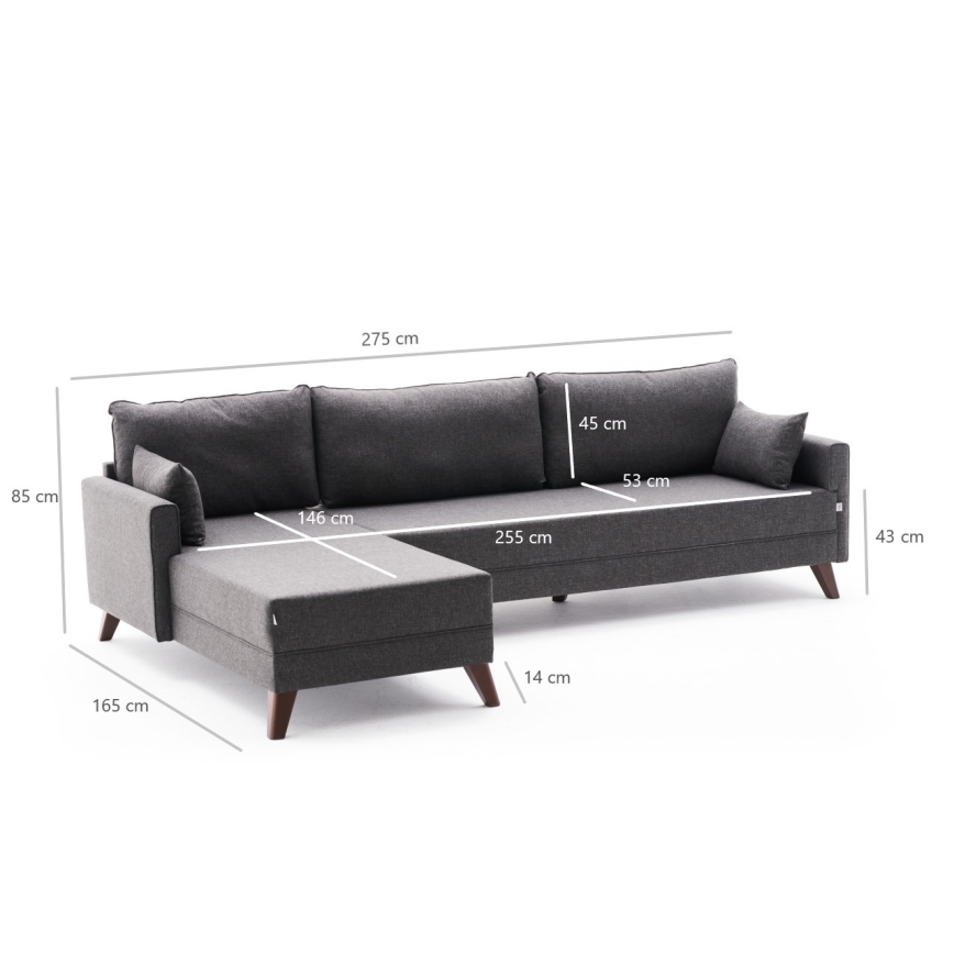 L formos kampinė sofa RIGA, antracito, kairinė