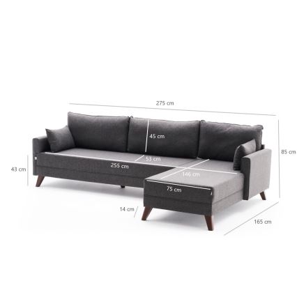 L formos kampinė sofa RIGA, antracito spalvos, dešinės pusės
