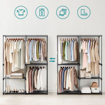 Laikymo spinta su lentynomis ir drabužių strypu MATIS 138x182 cm juoda