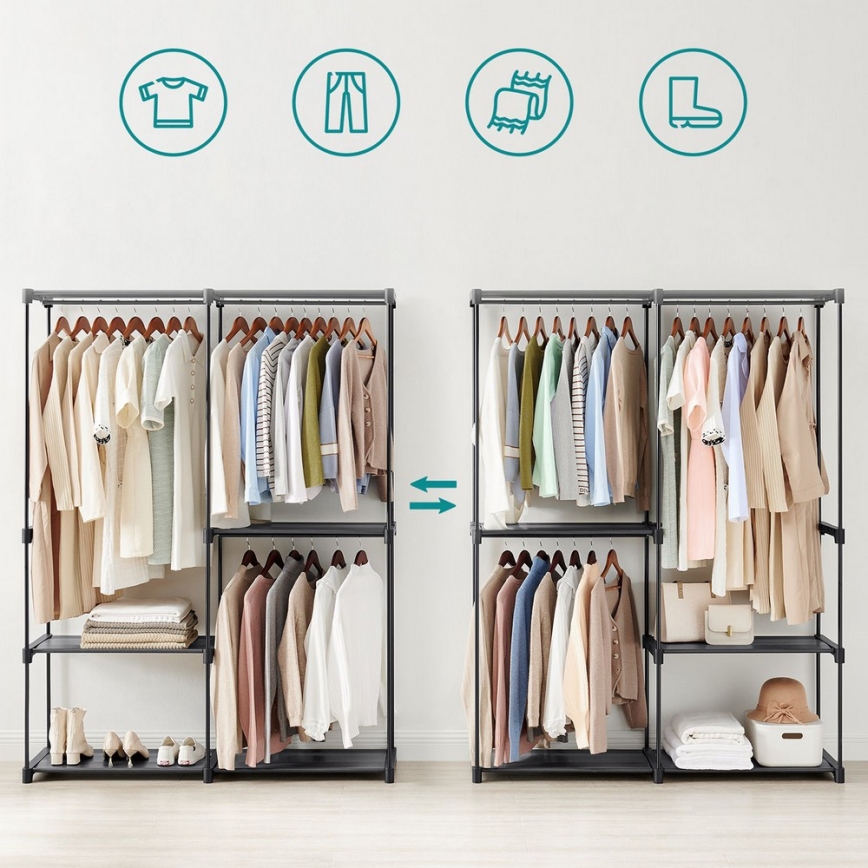 Laikymo spinta su lentynomis ir drabužių strypu MATIS 138x182 cm juoda