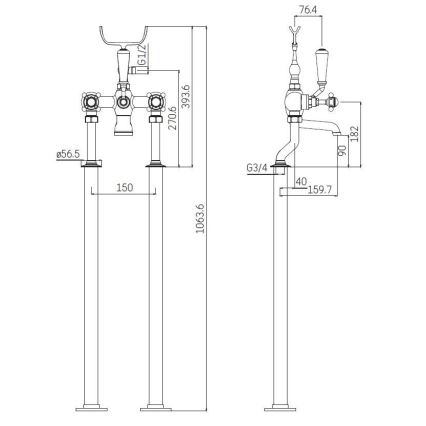 Laisvai pastatomas vonios rinkinys su maišytuvu 106,3 cm blizgus chromas