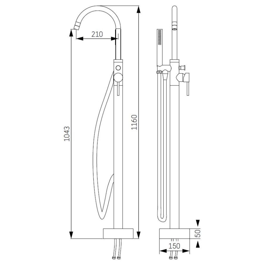 Laisvai stovintai voniai skirtas 116 cm komplektas su maišytuvu, iš žalvario