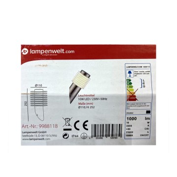 Lampenwelt - LED Lauko sieninė lempa LED/10W/230V IP44