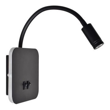 Lanksčioji LED sieninė lempa BASE LED/8W+LED/2W/230V juoda/sidabrinė