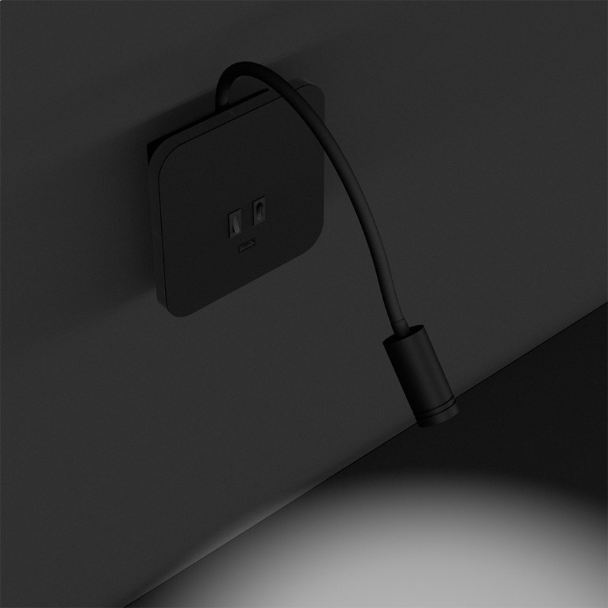 Lanksčioji LED sieninė lempa BASE LED/8W+LED/2W/230V juoda/sidabrinė