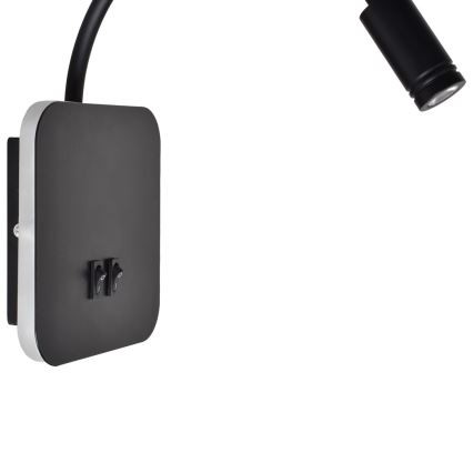 Lanksčioji LED sieninė lempa BASE LED/8W+LED/2W/230V juoda/sidabrinė