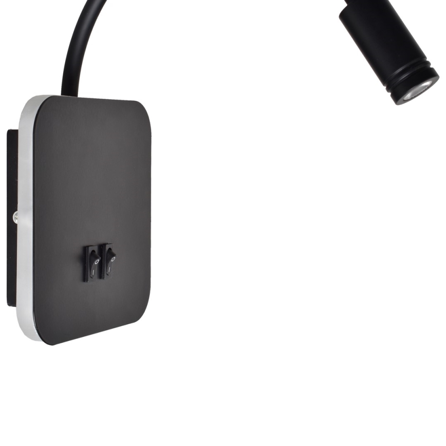 Lanksčioji LED sieninė lempa BASE LED/8W+LED/2W/230V juoda/sidabrinė