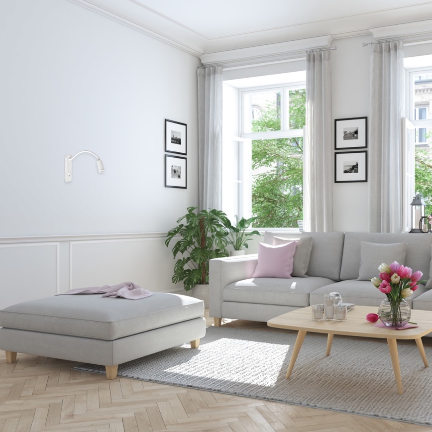 Lanksčioji LED sieninė lempa su USB BASE LED/8W+LED/2W/230V, balta