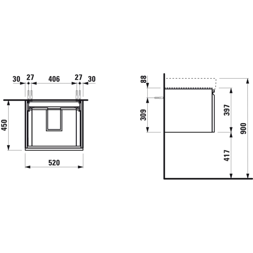 LAUFEN H4833510964751 - Vonios spintelė po praustuvu PRO 52 cm balta