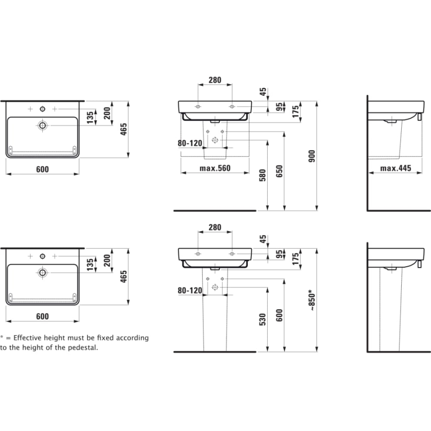 LAUFEN H8109630001091 - Pastatomas praustuvas/pakabinamas ant sienos PRO 60x46,5 cm keramika/balta