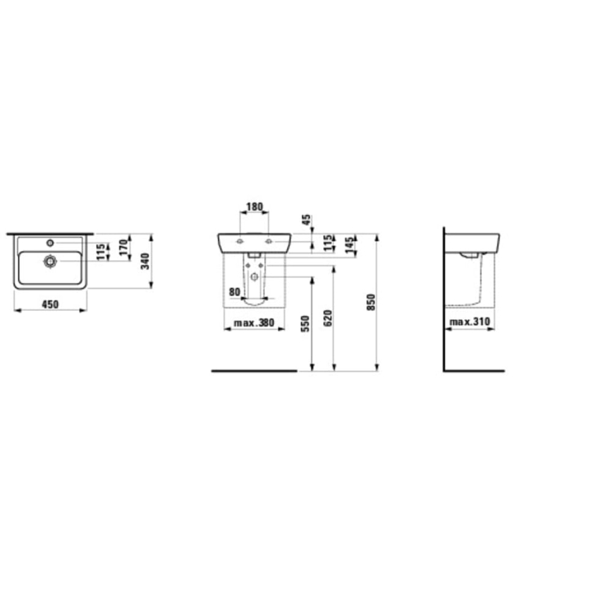 LAUFEN H8119510001041 - Pastatomas praustuvas/pakabinamas ant sienos PRO 45x34 cm keramika/balta