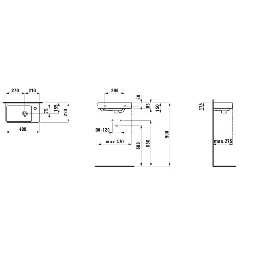 LAUFEN H8159540001041 - Pakabinamas praustuvas PRO 48x28 cm keraminis/baltas