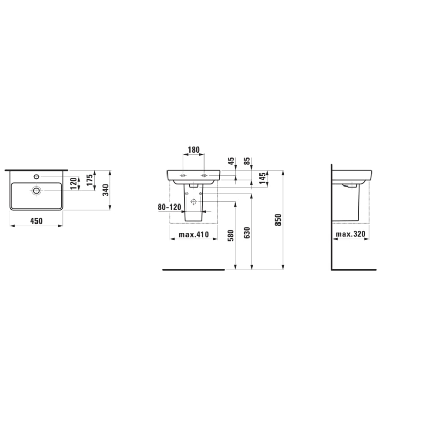 LAUFEN H8159610001041 - Praustuvas ant stalviršio/pakabinamas PRO 45x34 cm keramika/balta