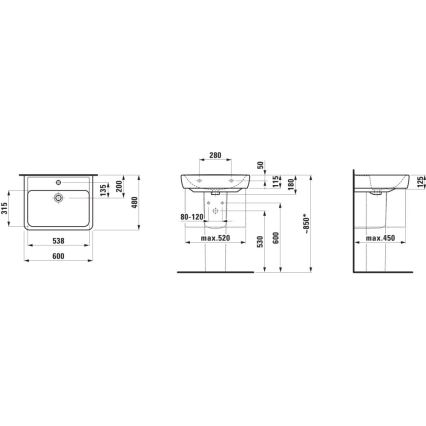 LAUFEN H8166120001311 - Kampinis praustuvas, pakabinamas ant sienos PRO 45x46 cm keramika/balta