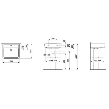 LAUFEN H8189510001041 - Pastatomas praustuvas/pakabinamas ant sienos PRO 55x48 cm keramika/balta
