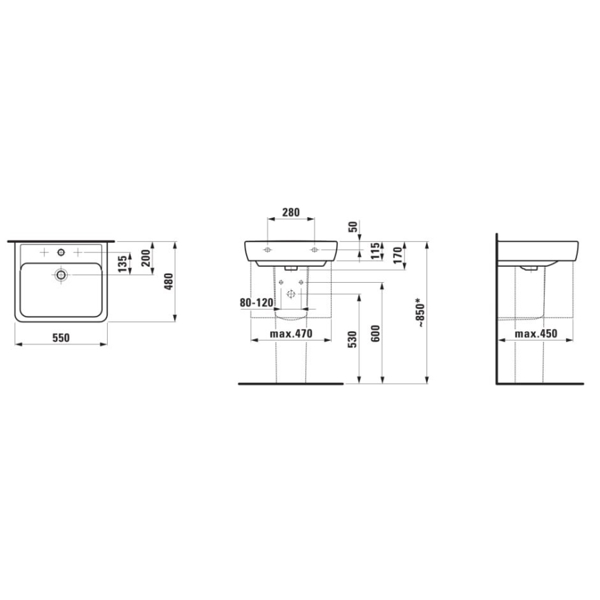 LAUFEN H8189510001041 - Pastatomas praustuvas/pakabinamas ant sienos PRO 55x48 cm keramika/balta