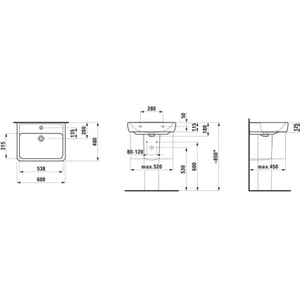 LAUFEN H8189520001041 - Pastatomas praustuvas/pakabinamas ant sienos PRO 60x48 cm keramika/balta
