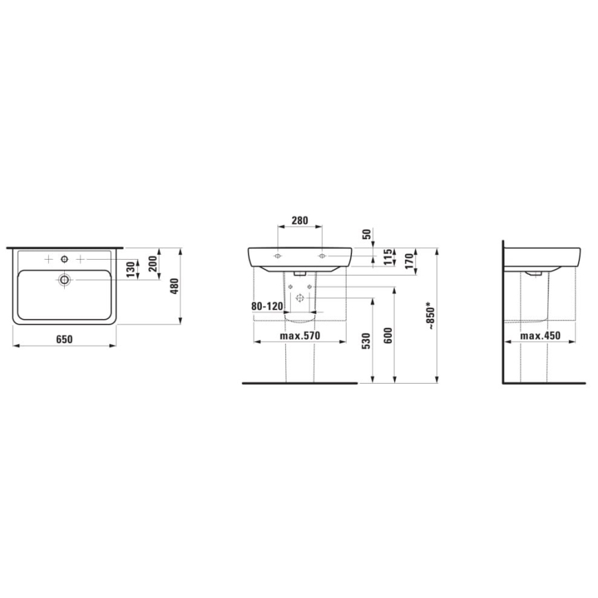 LAUFEN H8189530001041 - Pastatomas praustuvas/pakabinamas ant sienos PRO 65x48 cm keramika/balta
